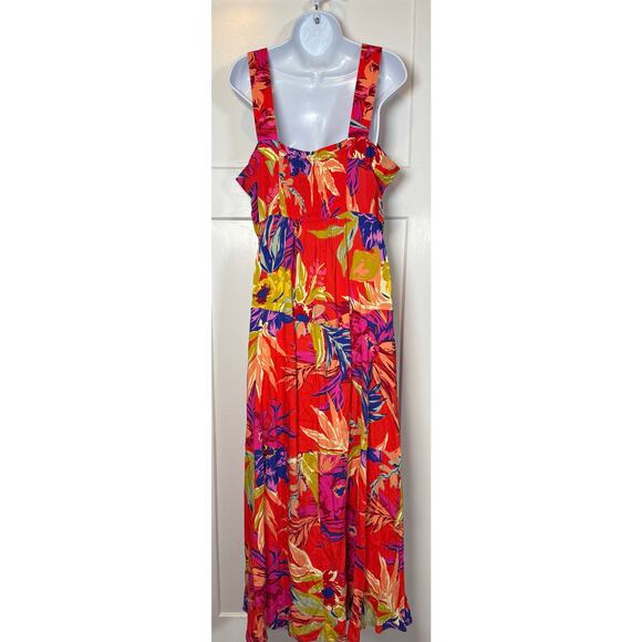 1 State Red Floral Dress Size XL Maxi Straps Boho - Picture 2 of 11